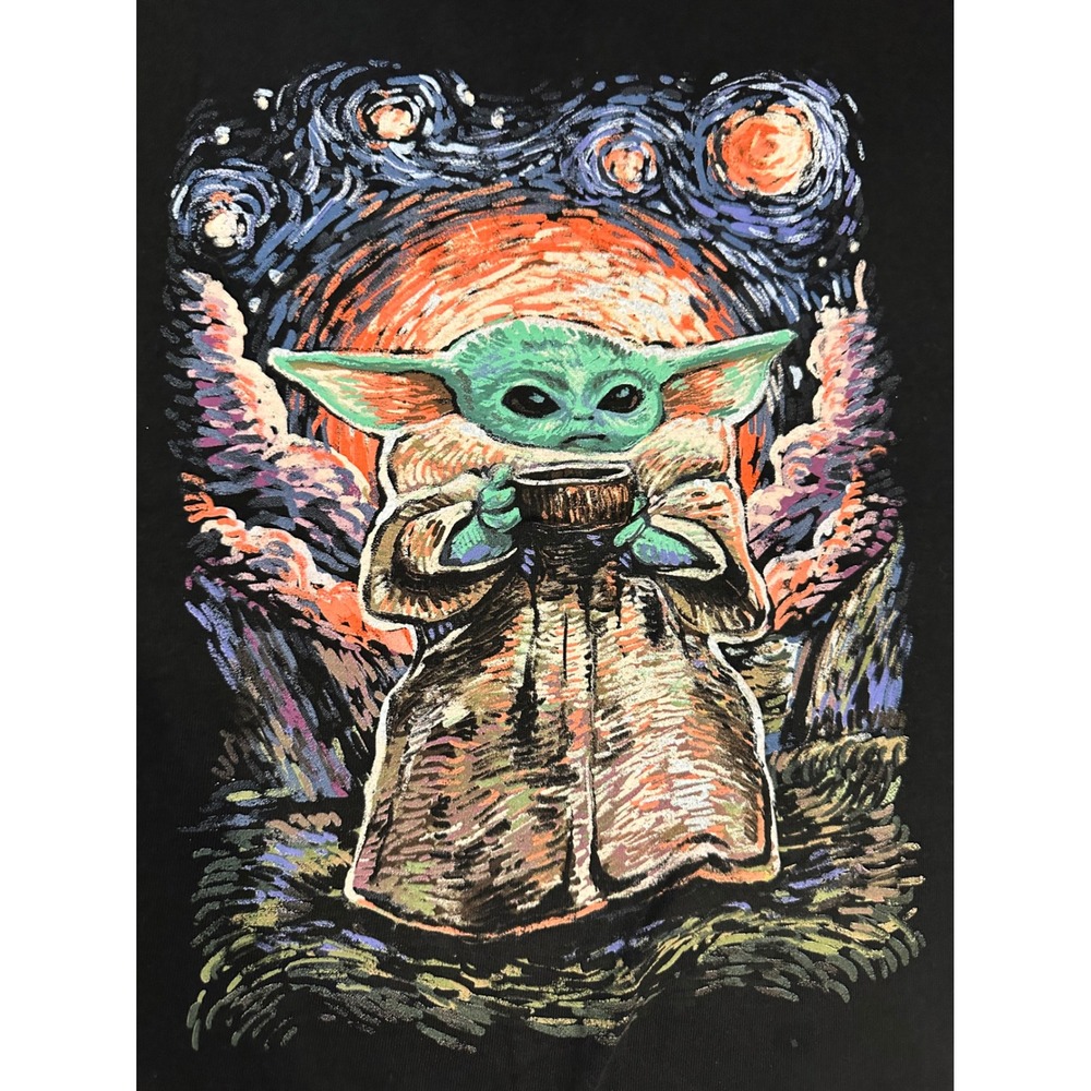 Star Wars Fifth Sun Grogu Starry Night Graphic T-Shirt Mens 3XL Black Cotton